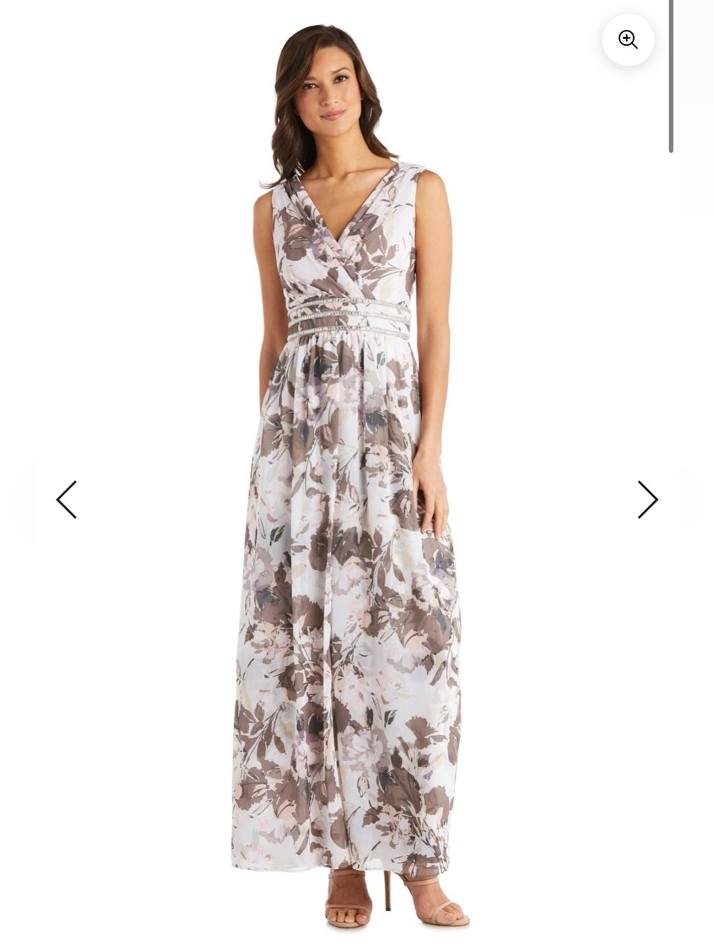R&M Richards Floral Maxi Dress Size 16 Sleeveless Beaded Waist Wedding Guest